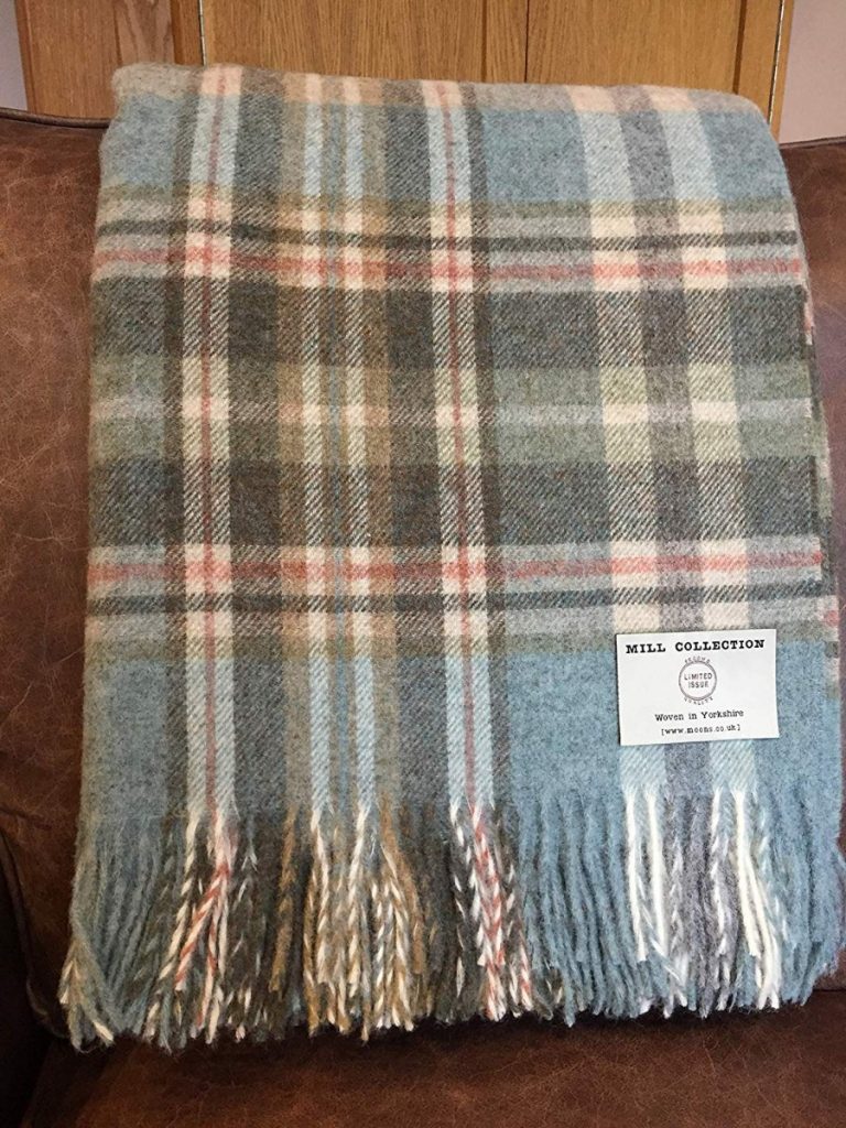 Bronte by Moon Aqua/Pink Multi Check 100 Wool Throw Factory Slight