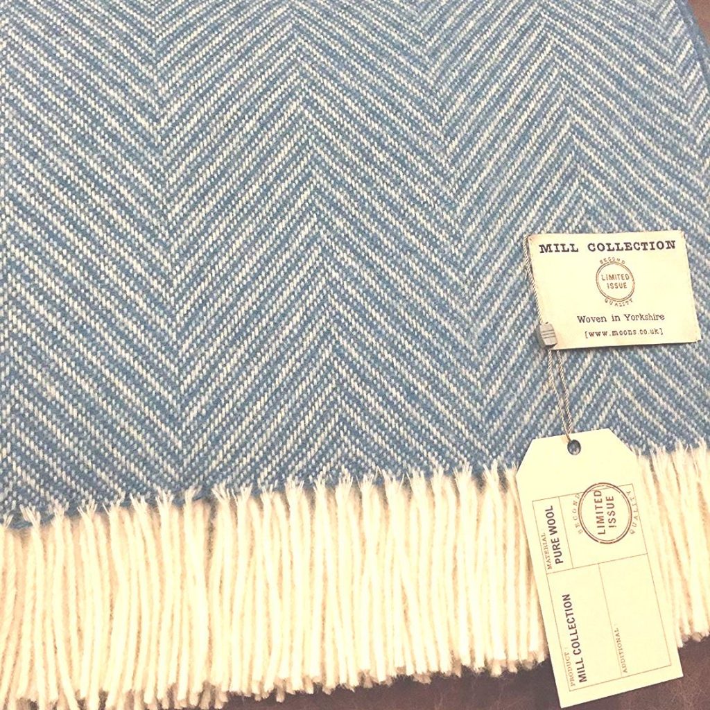 Bronte by Moon Aqua Herringbone 100 Wool Throw Factory Slight