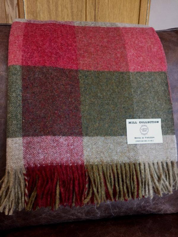 Bronte By Moon Herringbone Check Green Coral 100 Wool Throw Factory Slight Seconds Mill Collection The Better Sleep Company