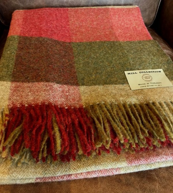 Bronte By Moon Herringbone Check Green Coral 100 Wool Throw Factory Slight Seconds Mill Collection The Better Sleep Company