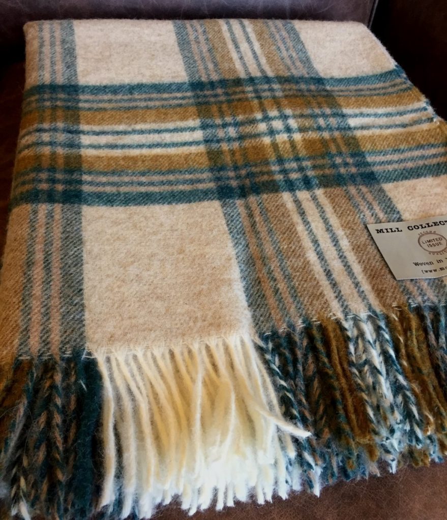 Bronte by Moon Natural/Teal/Mustard Windowpane Check 100 Wool Throw