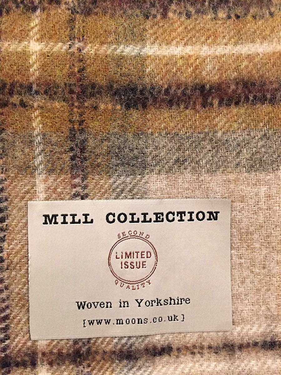 Bronte by Moon Sheringham Natural/Mustard Multi Check 100% Wool Throw ...